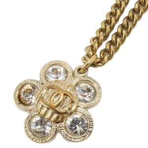 CHANEL 06A Rhinestone Coco Mark Flower Motif Necklace, Gold, Women's